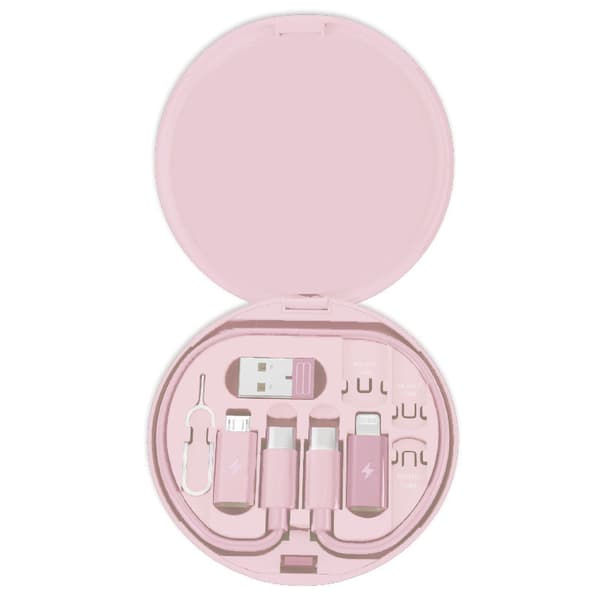 5-i-1 USB Type-C Ladekabel Reiseadapter 60W Kit Oppbevaringsboks pink
