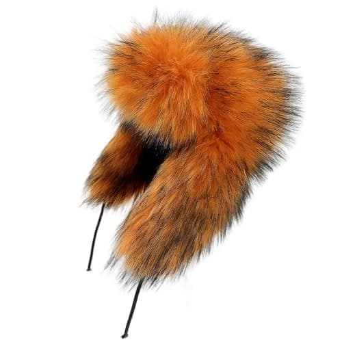 Falsk pels russisk hat, blød og varm vinter aviator hat, orange. Orange