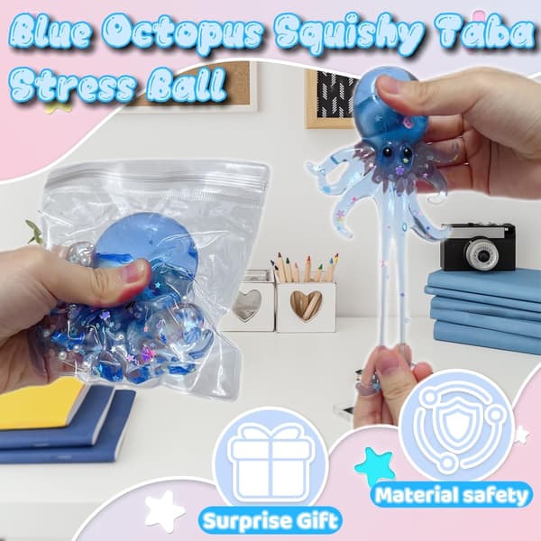 Blekksprut Squishy Stressleke, Myk Sensorisk Leke for Gutter og Jenter, Festgave Transparent blue