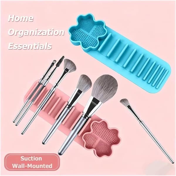 Multifunktionel Silikone Makeupbørsteholder - Til vask, tørring og organisering af makeupbørster blue