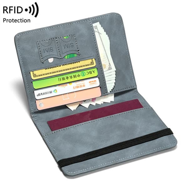 RFID Blocking Passport Holder Travel Wallet, Multifunctional PU Leather Document Case With Elastic Band Cloudy Blue