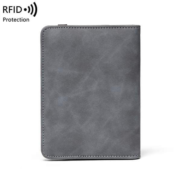 RFID Blocking Passport Holder Travel Wallet, Multifunctional PU Leather Document Case With Elastic Band grey