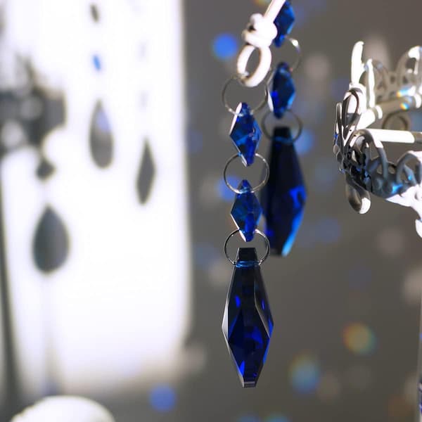 Ti 38 mm dråpeformede krystallprismekomponenter til lysekrone, hengende krystallglassperler til lysekronepynt. medium blue