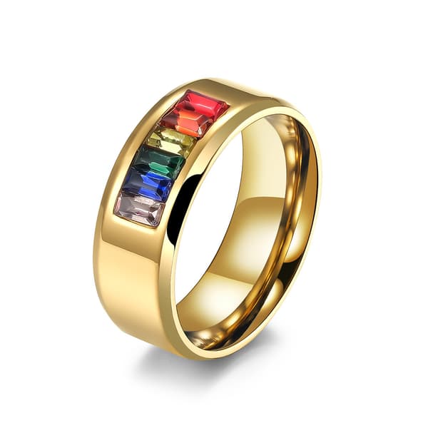 Regnbuefarvet ædelsten rustfrit stålring, titanium stålring, fingerring, parsmykker. gold 6#