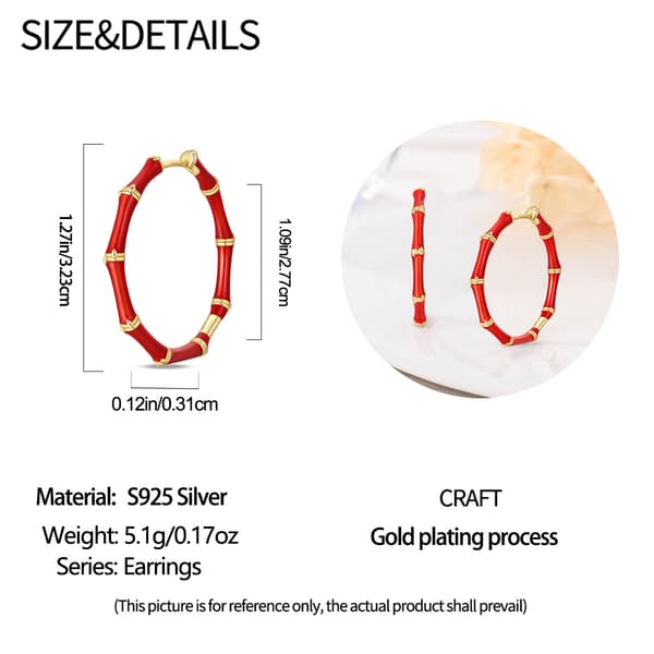 S925 Sterling Silver Röda Bambuknutformade Örhängen (Dam) - Alla hjärtans dag-present