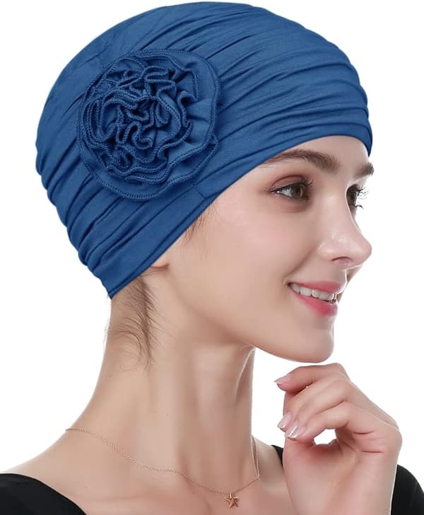 Blomsterdesign Kjemoterapi Hårtap Lue Kreft Hodeplagg for Kvinner sapphire