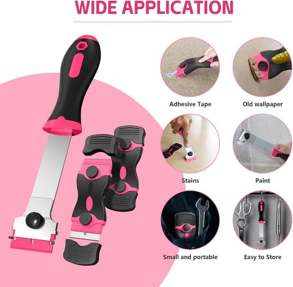 Scraper Set, Multi-tool for ss, Hob, Sticker Removal, Paint and Gum Cleaning (Pink)