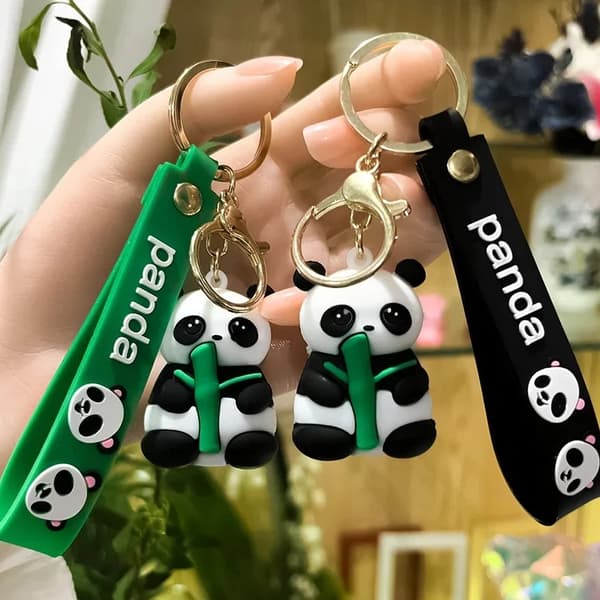 Söt panda-nyckelring, bambuformad panda-silikonväskberlock, bilnyckelring, ny ankomst. black