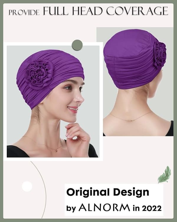 Blomsterdesign Kjemoterapi Hårtap Lue Kreft Hodeplagg for Kvinner Deep purple