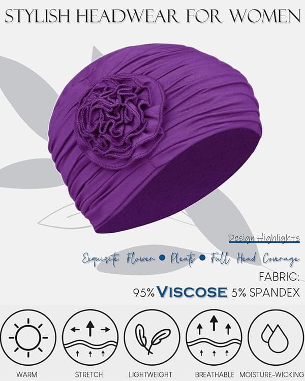 Blomsterdesign Kjemoterapi Hårtap Lue Kreft Hodeplagg for Kvinner Deep purple