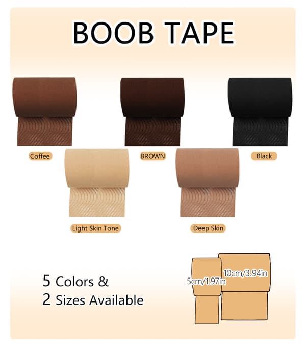 Boob Tape til rygløse kjoler, elastisk brystløftetape, usynlig push-up til alle bryststørrelser Dark brown 10CM*5M