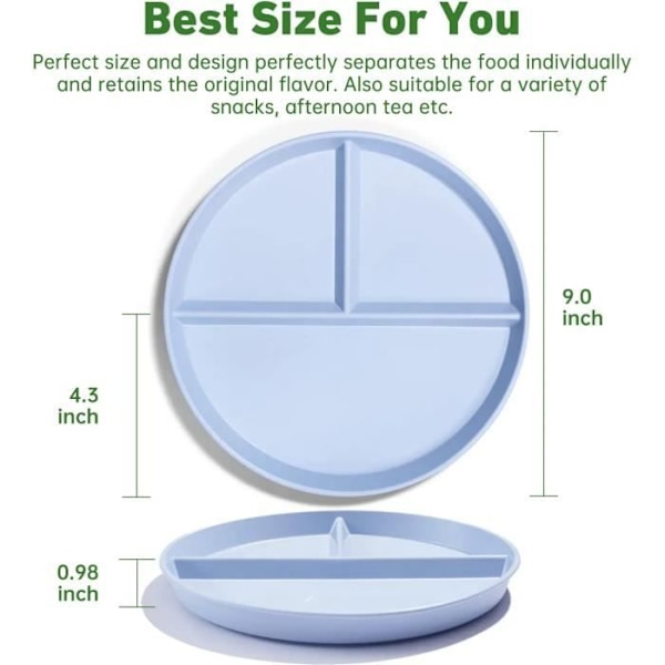 Divided Dinner Plates - Set of 4 - Unbreakable Plastic - Reusable - Dishwasher Safe