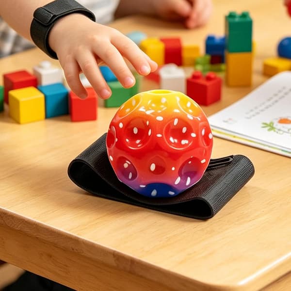 Håndledsreboundbold, 2,7-tommer PU-reboundlegetøj, selvklæbende håndledsrem med blød polstring.