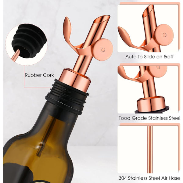 5-delt vinflaskedispenser i rustfrit stål med automatisk vippefunktion, olivenoliedispenser, balsamicoeddike/alkoholdispenser. Rose gold