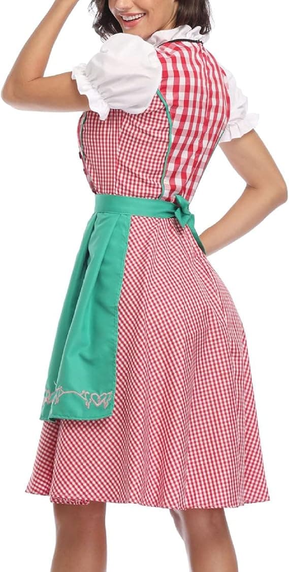 Oktoberfest Dirndl Klänning, Bayersk Kostym, Festklänning med Förkläde, Flera Färger