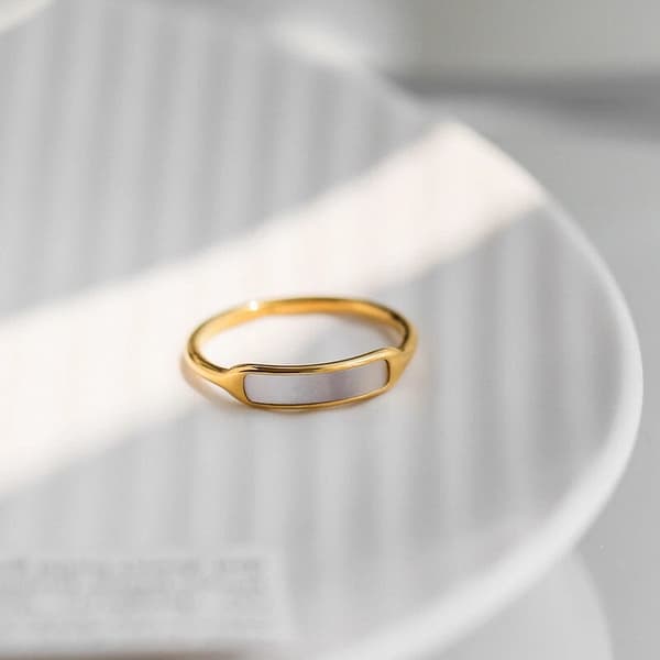 Dame 18K forgyldt rustfrit stål perlemorsring med forbindelsesringe. 8