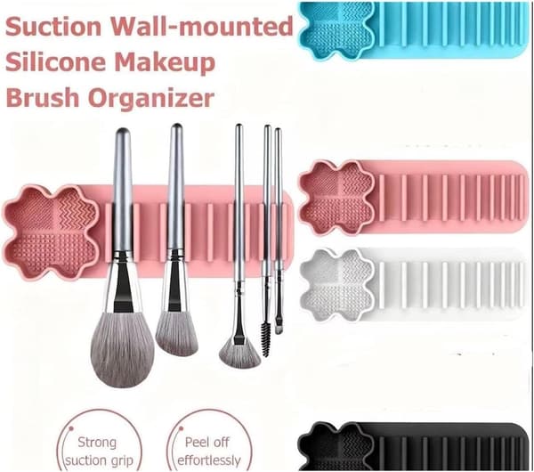 Multifunktionel Silikone Makeupbørsteholder - Til vask, tørring og organisering af makeupbørster pink