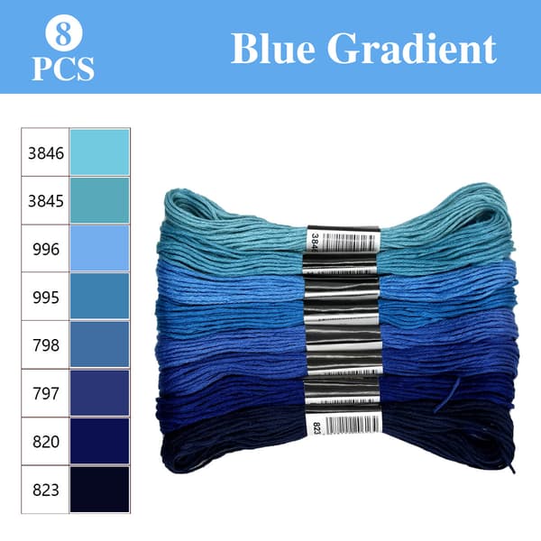 8 farver gradient broderigarn, 6 tråde 8m korsstingsgarn