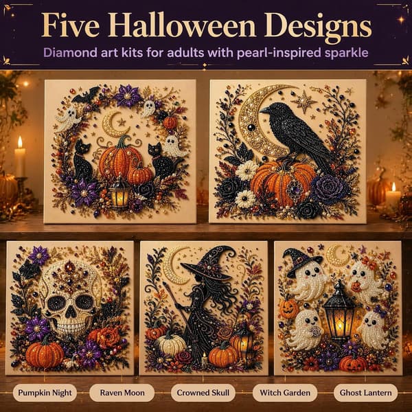 Halloween Spöke DIY Pärlkonstkit, 20×20cm Strass Pärlmålningshantverksset, Halloween Heminredningspresent