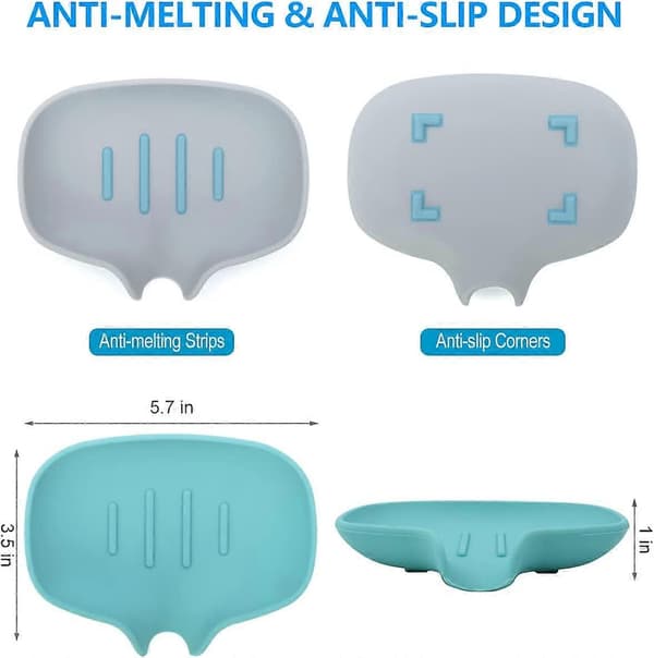 Non-slip Silicone Soap Dish with Built-in Quick Drain Design - Suitable for Bathroom, Shower Room, Kitchen (3-piece set)