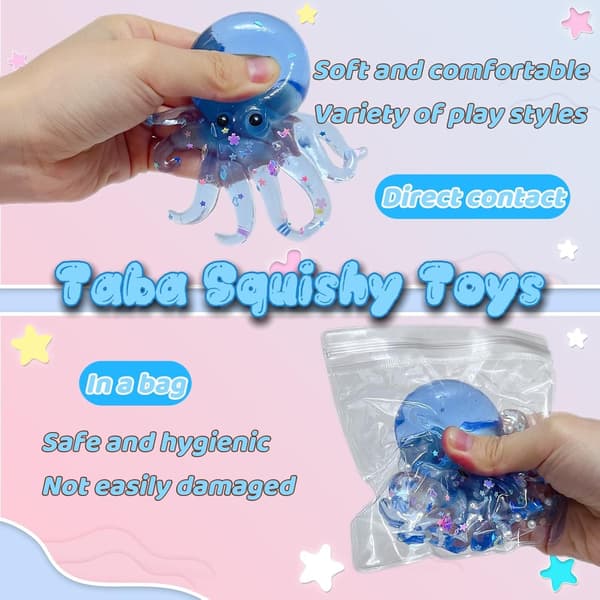 Blæksprutte Squishy Stresslegetøj, Blødt Sensorisk Legetøj til Drenge og Piger, Festgave Transparent blue