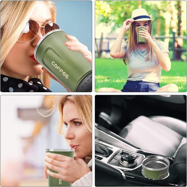Isoleret kaffekrus i rustfrit stål, varmebevarende, 510 ml, holdbart military green
