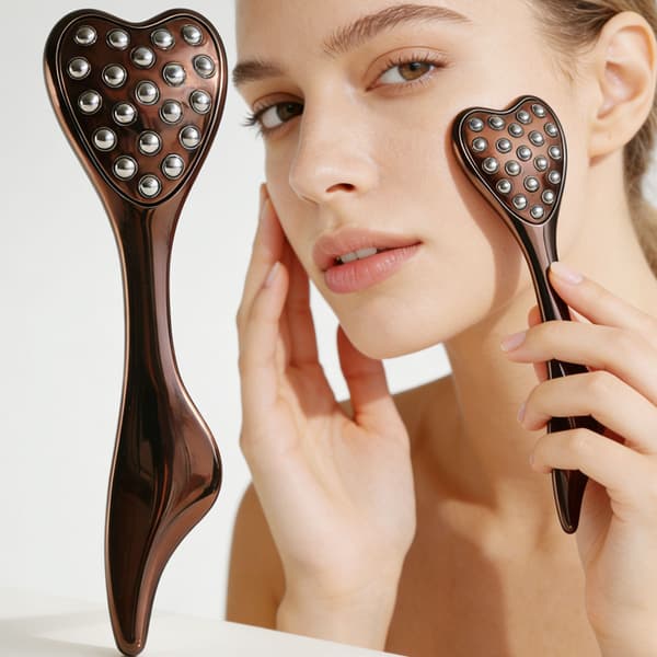 20-perle Ansigtsmassager i Rustfrit Stål med Kuldeterapi, Hjerteformet Massager til Ansigts- og Øjenpleje Black