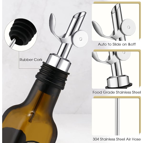 5-delt vinflaskedispenser i rustfrit stål med automatisk vippefunktion, olivenoliedispenser, balsamicoeddike/alkoholdispenser. True Colors