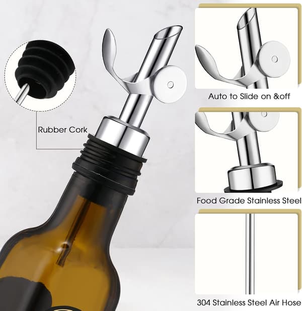 5-delt vinflaskedispenser i rustfritt stål med automatisk vippefunksjon, olivenoljedispenser, balsamicoeddik/alkoholdispenser. True Colors