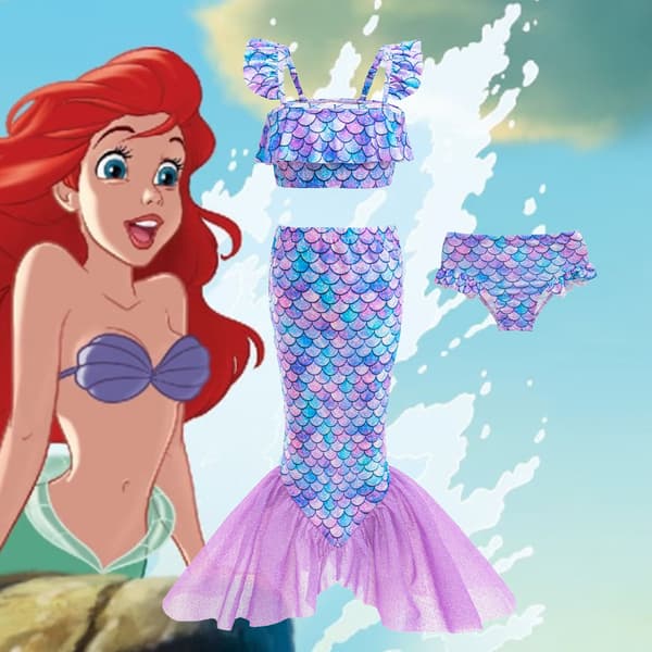 Børne havfruehale badedragtsæt - 3-delt prinsessebikini til piger 100cm