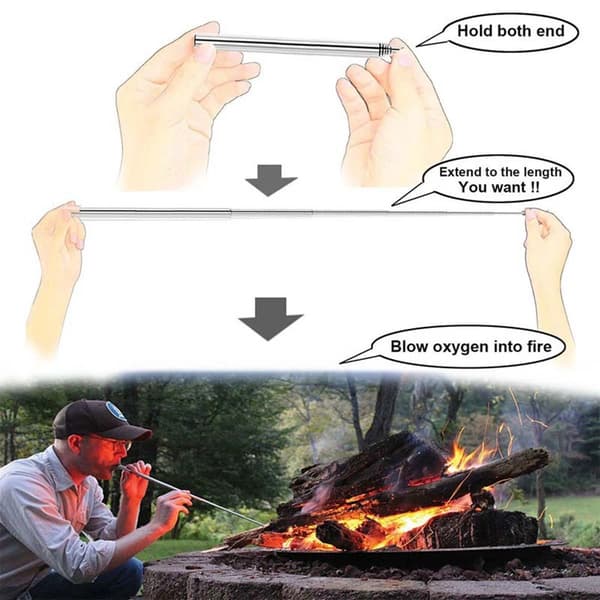 Utomhusbälg i fickformat, hopfällbart eldstartarverktyg, camping- och överlevnadsbrandblåsrör. black