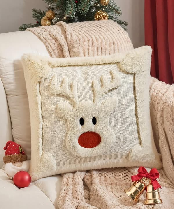 2-delat julkuddfodralset, 3D-broderat sofföverdrag, heminredning, julkuddfodral, 45x45 cm, beige ren.