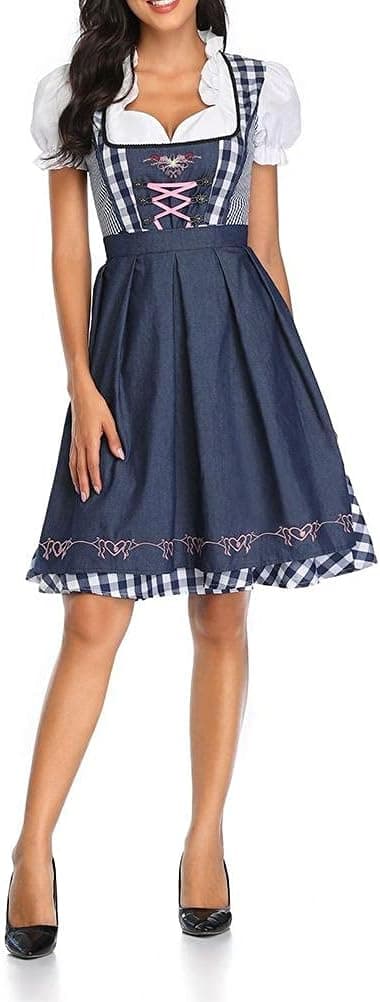 Oktoberfest Dirndl Kjole, Bayersk Kostume, Festkjole med Forklæde, Flere Farver