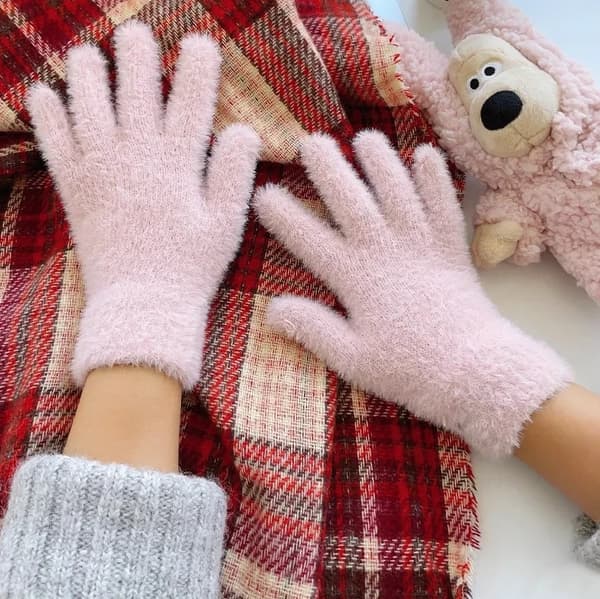 1 par damesvinterhandsker i ruskind: varme, bløde, stilfulde cykelhandsker pink
