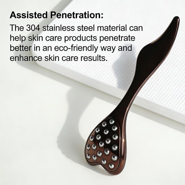 20-perle Ansigtsmassager i Rustfrit Stål med Kuldeterapi, Hjerteformet Massager til Ansigts- og Øjenpleje Black