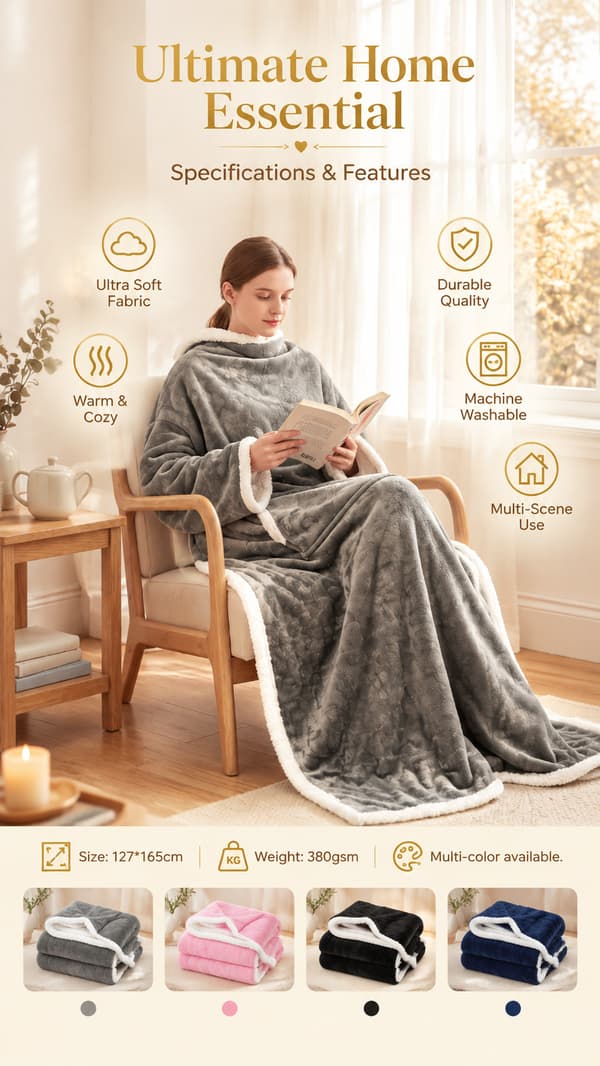 Bærbart tæppe med ærmer, Sherpa-flonel TV-tæppe, oversized varmt tæppe med hætte til par Dark gray