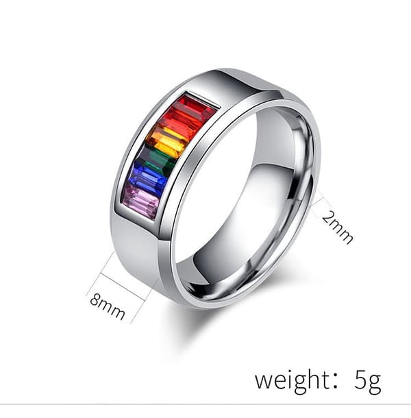 Regnbuefarvet ædelsten rustfrit stålring, titanium stålring, fingerring, parsmykker. silver 10#