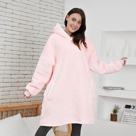 Bærbar Hættetrøje Tæppe, Oversized Sherpa Hættetrøje, Super Blød Varm Behagelig Sweatshirt Varm Pullover Fleece pink