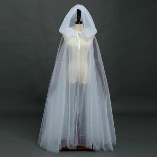 Hettekappe i tyll til Halloween, heks, demon, vampyr cosplay-kappe, lang nettingkostyme til julekostymefest