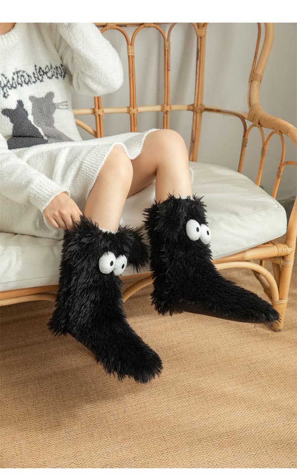Varma fleece halkfria hemstrumpor för dam, golvstrumpor för dam med plyschfoder. black