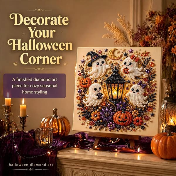 Halloween-aave DIY-helmitaidesetti, 20×20cm strassihelmi-maalausaskartelusetti, Halloween-kodinsisustuslahja