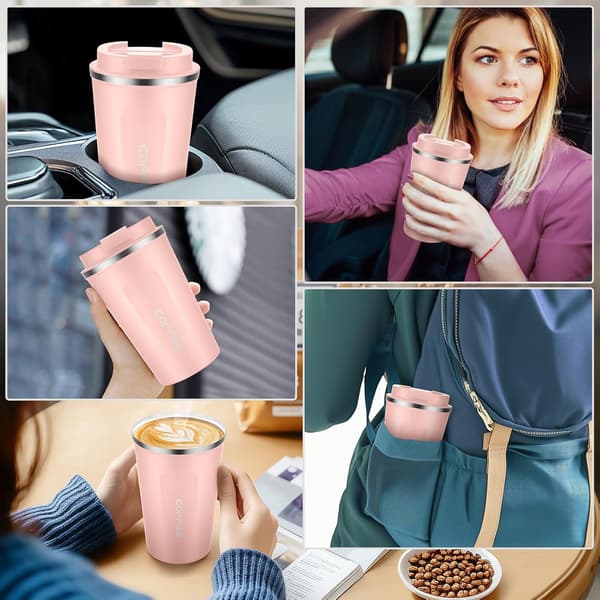 Isoleret kaffekrus i rustfrit stål, varmebevarende, 510 ml, holdbart pink