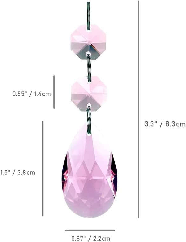 Ti 38 mm dråpeformede krystallprismekomponenter til lysekrone, hengende krystallglassperler til lysekronepynt. pink