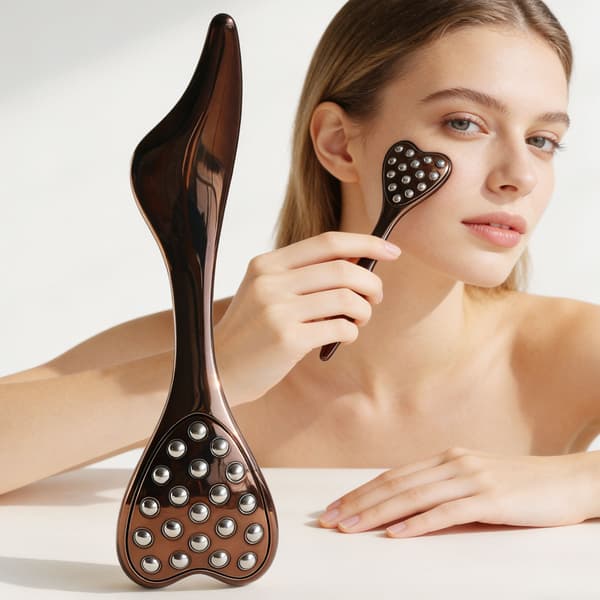 20-perle Ansigtsmassager i Rustfrit Stål med Kuldeterapi, Hjerteformet Massager til Ansigts- og Øjenpleje Coffee color
