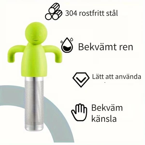 3-pack söta humanoid-teinfusers, tesil i rostfritt stål med silikonlock (röd/grön/grå) för löst te
