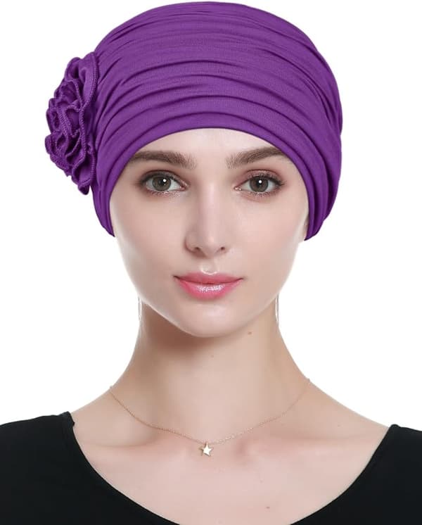 Blomsterdesign Kemoterapi Hårtabshue Kræfthovedbeklædning til Kvinder Deep purple