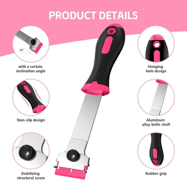 Scraper Set, Multi-tool for ss, Hob, Sticker Removal, Paint and Gum Cleaning (Pink)