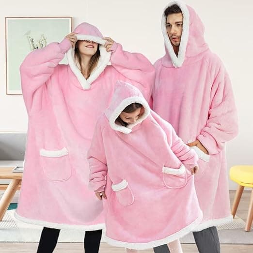 Bærbar Hættetrøje Tæppe, Oversized Sherpa Hættetrøje, Super Blød Varm Behagelig Sweatshirt Varm Pullover Fleece pink
