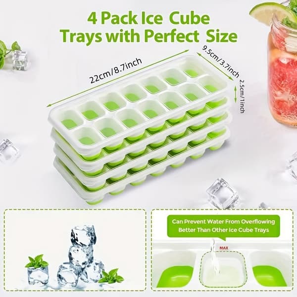 14-facks isbitsformar i silikon - 4-pack, lätta att lossa, återanvändbara isbitsformar i silikon