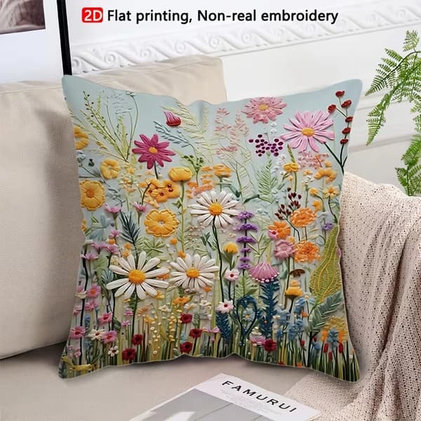 Nordiska blomtryckta örngott set om 2 | Dubbelsidigt digitaltryck | Slitstarka kuddfodral i polyester för sovrum, vardagsrum, soffdekor